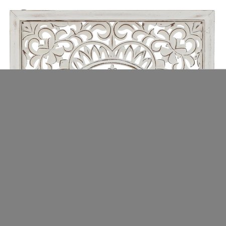 LUXEN HOME Distressed Wood Floral Square Wall Decor, White WHA1444